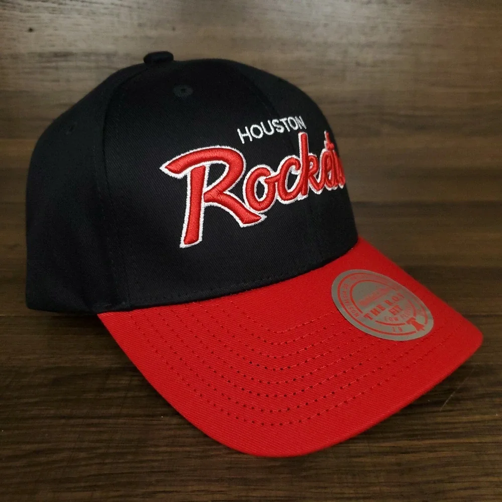 Houston‎ Rockets Mitchell & Ness NBA Dad Hat Cap Script 3D Logo Black Red NWT